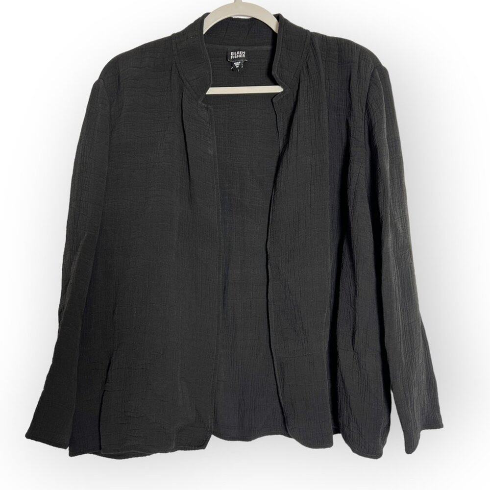 Eileen Fisher Silk Sponge Notch Collar Jacket SIZE M Black Crinkle Textured